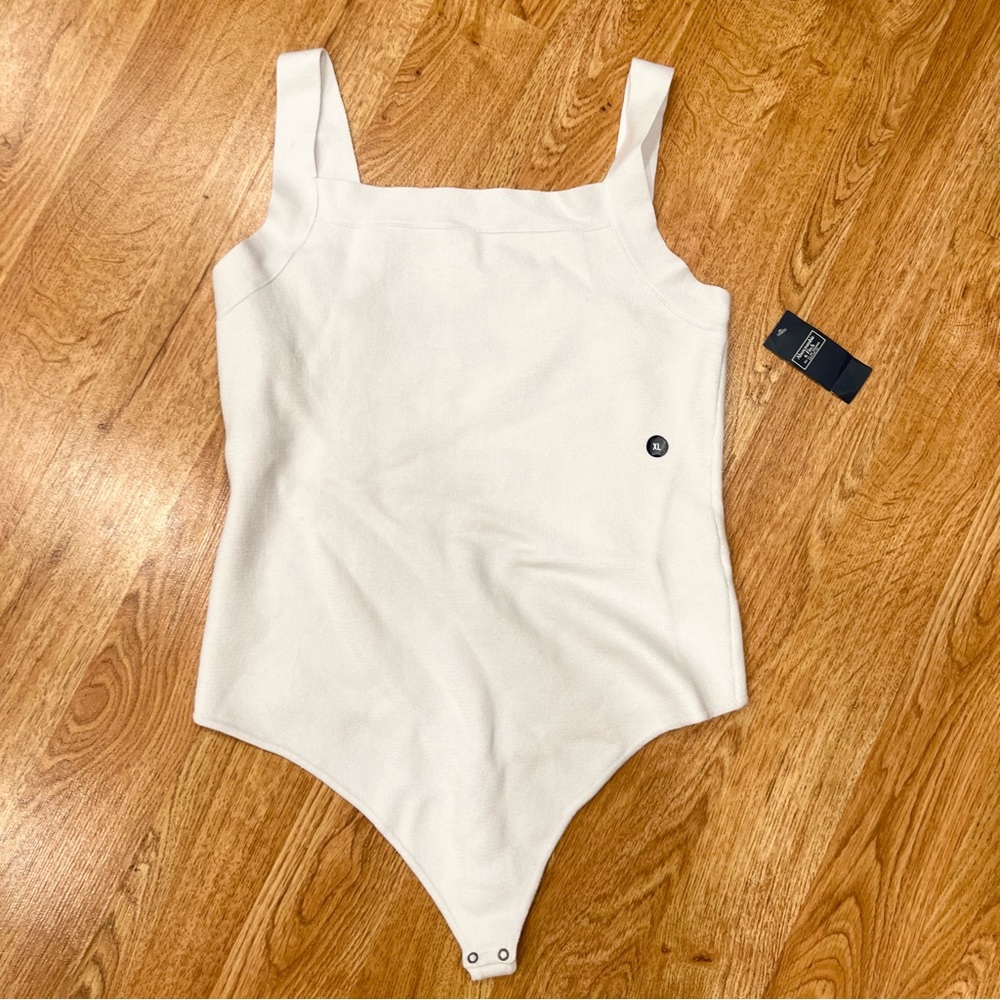 ♥️ NWT ABERCROMBIE & FITCH white square neck thick knit thong bodysuit XL